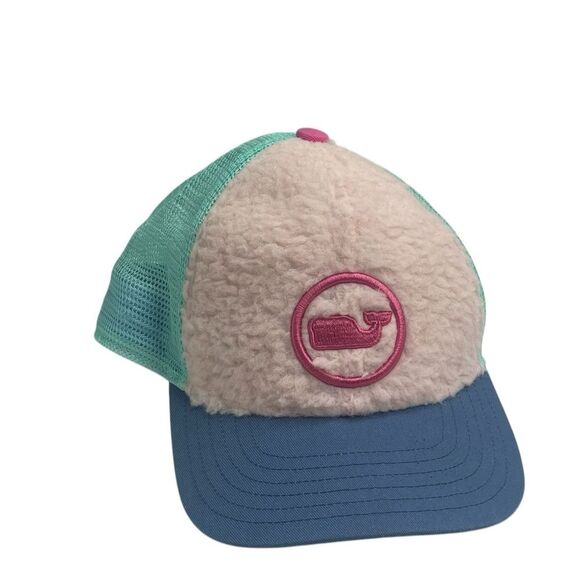 Vineyard Vines Hat Cap Strap Back Sherpa Whale Dot Trucker Pink RARE